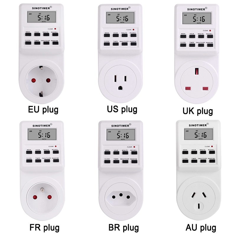 EU UK US FR BR Plug Digitale Wekelijkse Programmeerbare Elektrische Muur Plug-in Stopcontact Tijdschakelaar Outlet Tijd klok 220 v 110 v AC