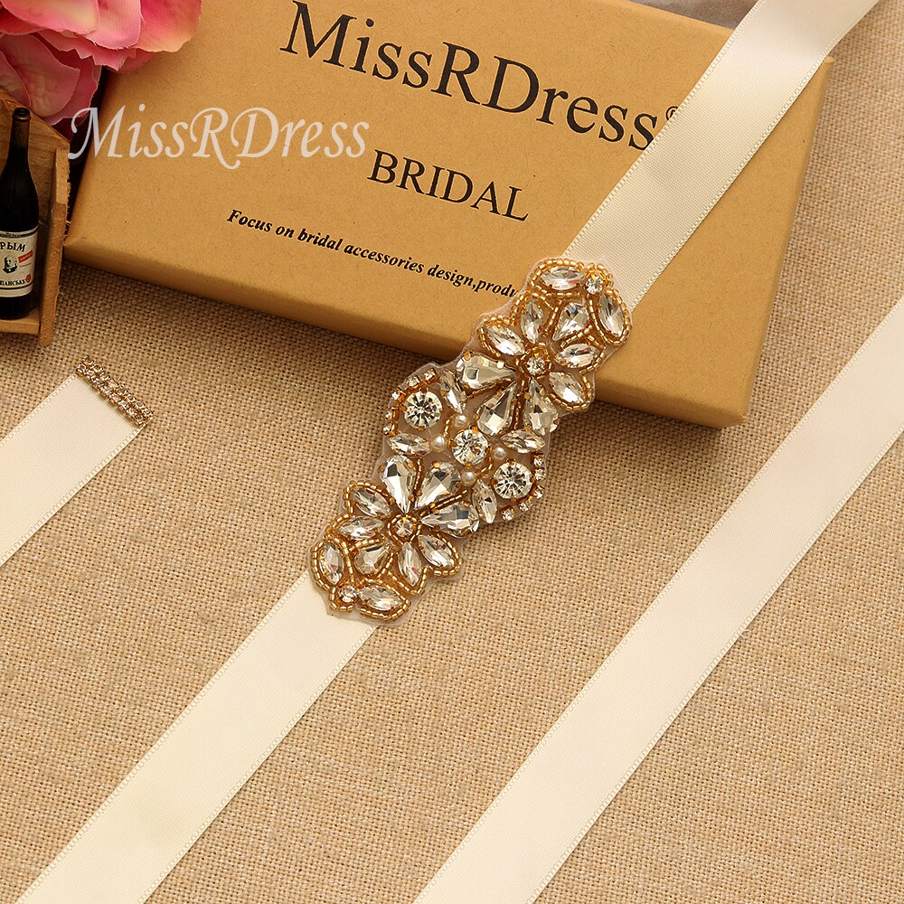MissRDress Handgemachte Perlen Hochzeit Gürtel Gold Kristall Braut Gürtel Strass Perlen Braut Schärpe Für Hochzeit Acessories JK885
