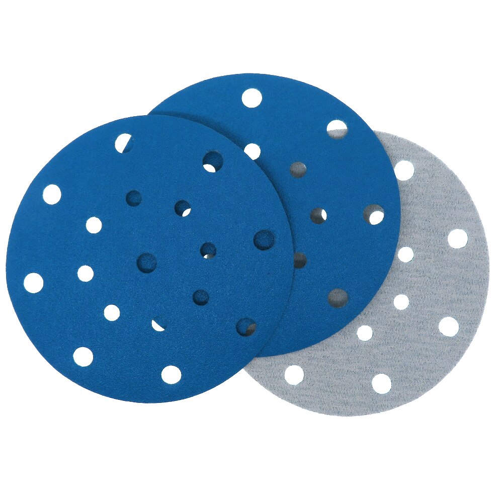 6 inch 17hole Dry Sandpaper Zirconium Corundum Film Blue Sand Sheets Hook and Loop Sanding Disc 40#-600# For car metal Plioshing