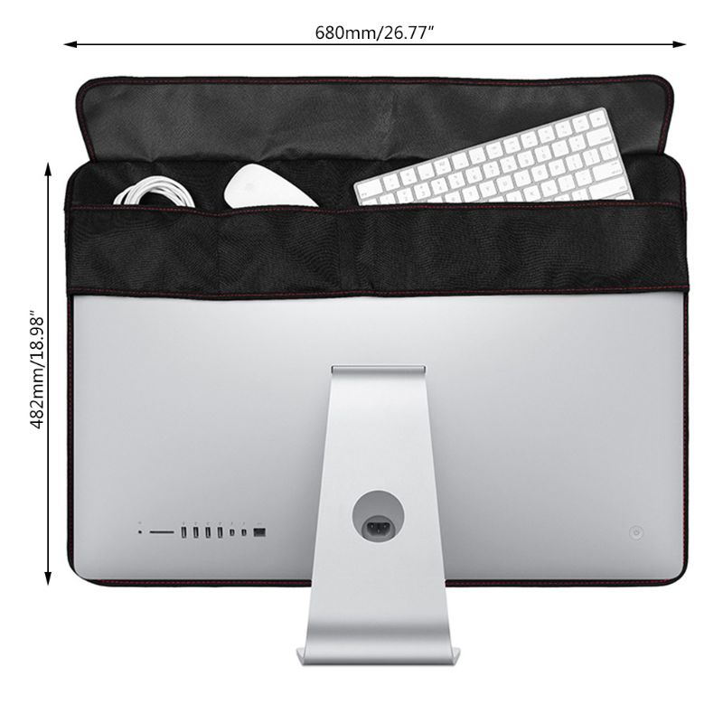 Zwarte stofdichte hoes, waterdichte pu-leren beschermhoes met/zonder vak voor apple imac macbook 21/27 inch scherm: C