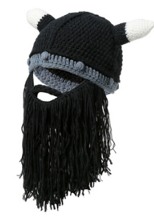 Men&#39;s Barbarian Vagabond Viking Beard Beanie Horn Hats Handmade Winter Warm Birthday Cool Funny Gag Halloween CaP: black