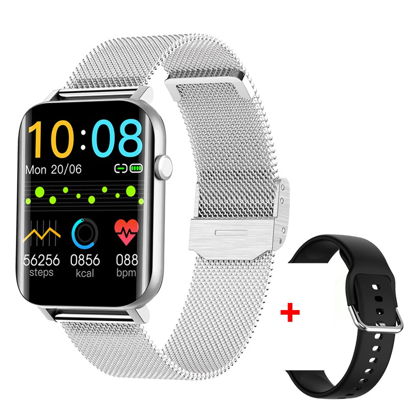 Laufen Geschwindigkeit Clever Uhr Männer Frauen 1,7 Zoll HD voll berühren Bildschirm Herz Bewertung Blut Sauerstoff Monitor Smartwatch für Android Apfel Oppo: Stahl Silber- 1