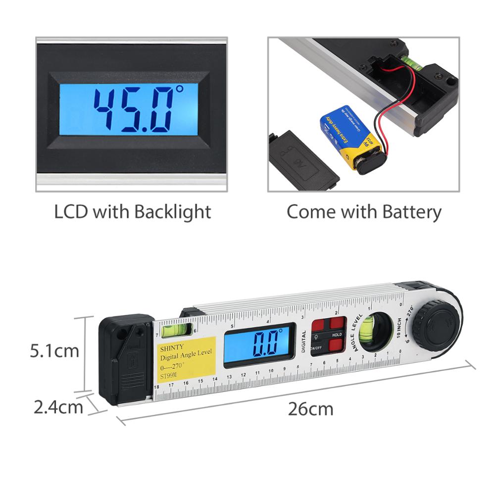 Neoteck-inclinómetro Digital de 0-270 grados, medidor de ángulo de nivel con burbuja de nivel, 25,5 cm