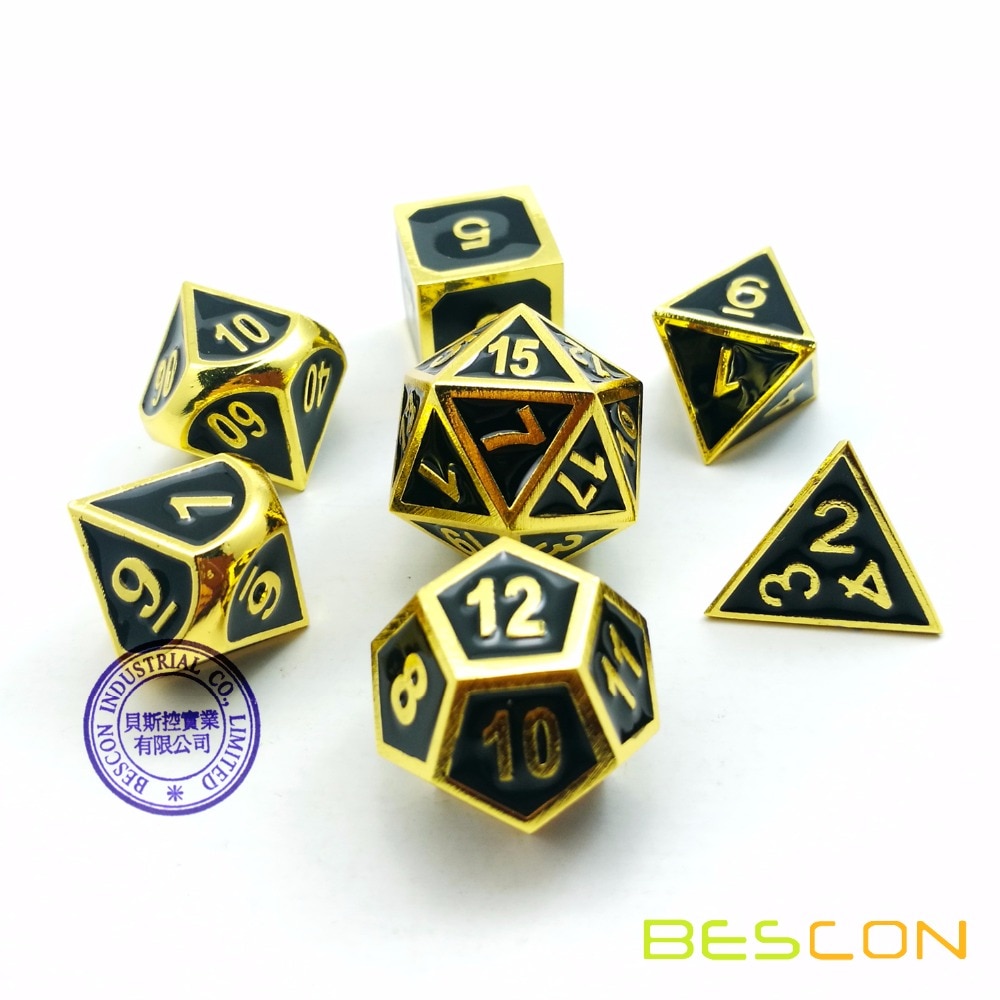 Bescon Super Shiny Deluxe Gouden En Emaille Effen Metalen Polyhedrale Dobbelstenen Set Van 7 Gold Metallic Rpg Rol Playing Game dobbelstenen D4-D20