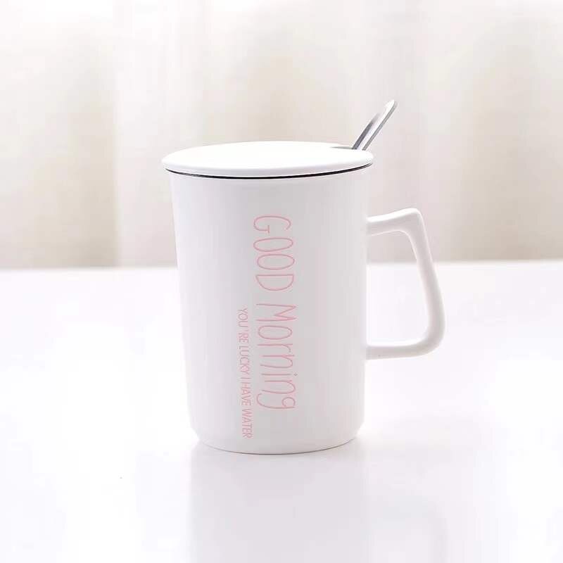 2022 Engels Keramische Cup Beker Met Deksel Lepel Koffiekopje Grote Capaciteit Melk Cup Ontbijt Cup Paar Cup water Cup