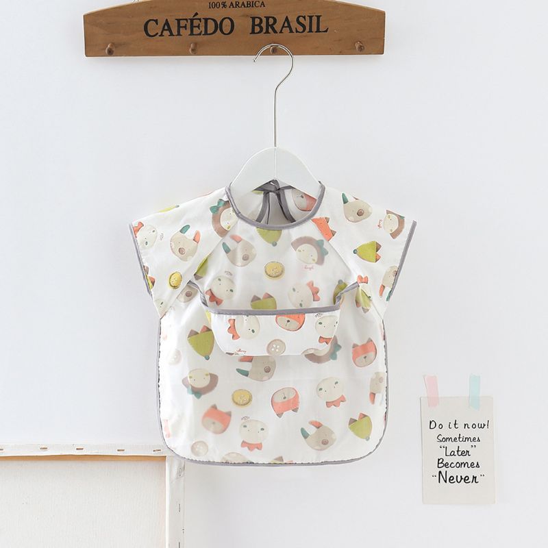 Waterproof Baby Bibs Adjustable Neckline Short Sleeve Apron Kids Feeding Smock