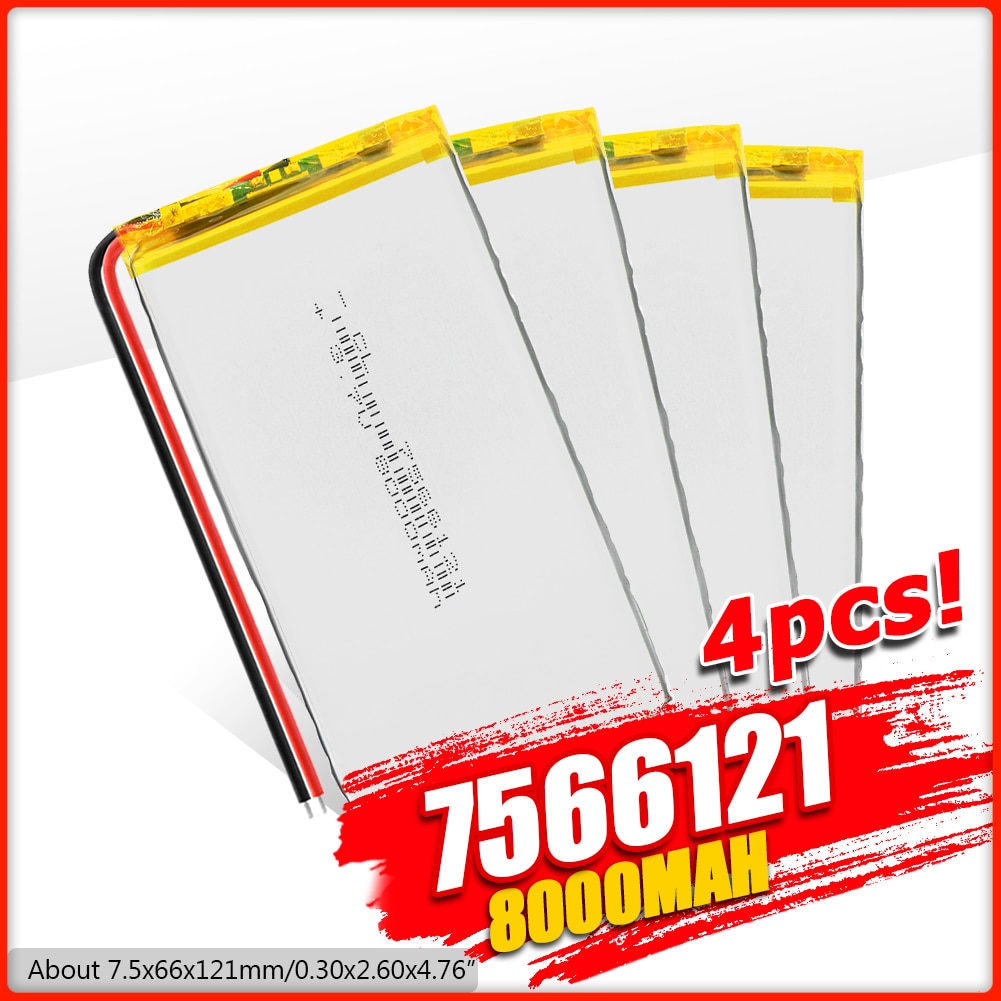 3.7V 8000mAh Oplaadbare Li-Po Oplaadbare Batterij 7566121 Li-Po Lithium Li-polymeer Batterijen Voor tablet DVD GPS E-Book MID