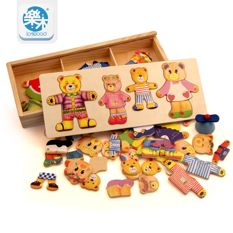 Houten speelgoed beertje veranderen kleren kinderen vroege onderwijs Houten puzzel Dressing game Baby Houten Puzzel speelgoed