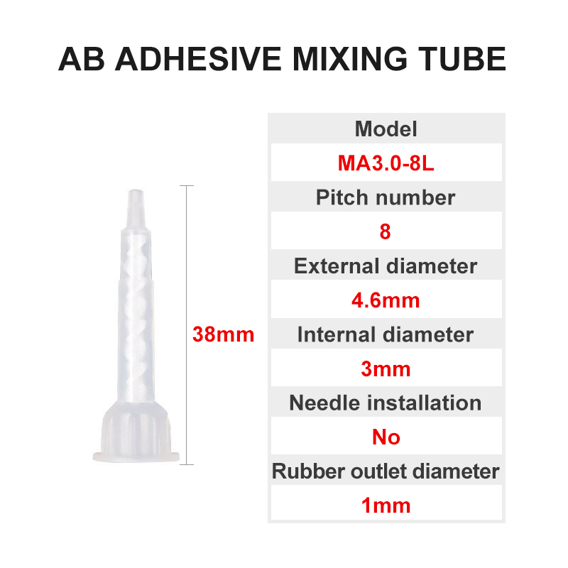50 stks Epoxy Statische Mixer Lijmen Doseren Mengmondstuk Hars AB Lijmen Mengbuis voor Twee Componenten Vloeistof Mengmachine: Zilver