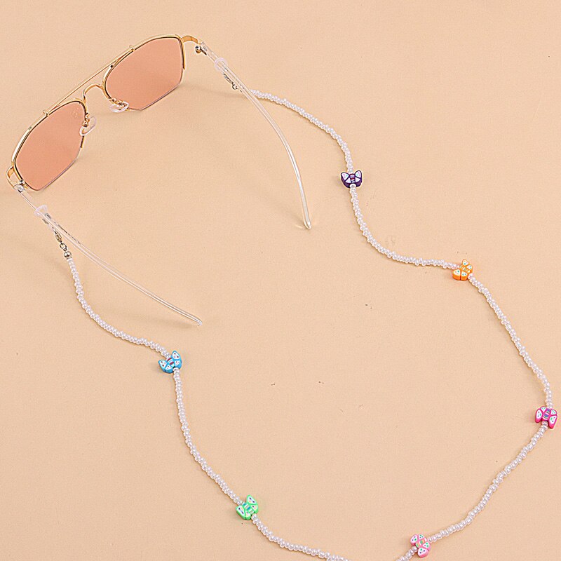 Crystal Cherry Glasses Chain Cute Transparent Beads Pearl Mask Chain Neck Straps Sunglasses Lanyard Women Jewelry