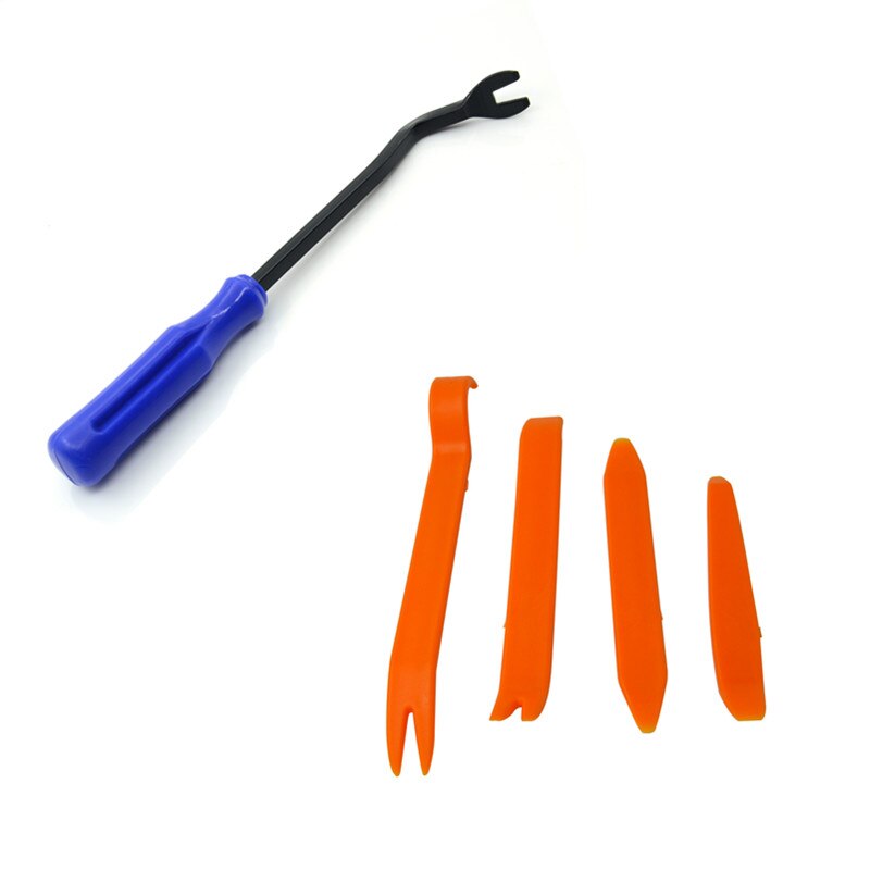 4pcs Car Door Pannel + 1pcs Blue Cleaner Tool Car Door Panel Remover Upholstery Fastener Disassemble Auto Vehicle Refit Tools: full set blue