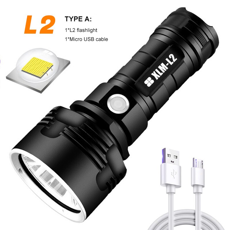 Linterna LED súper potente, linterna resistente al agua, linterna recargable por USB CREE XHP70, linterna Ultra brillante para acampar y cazar: TYPE A-L2