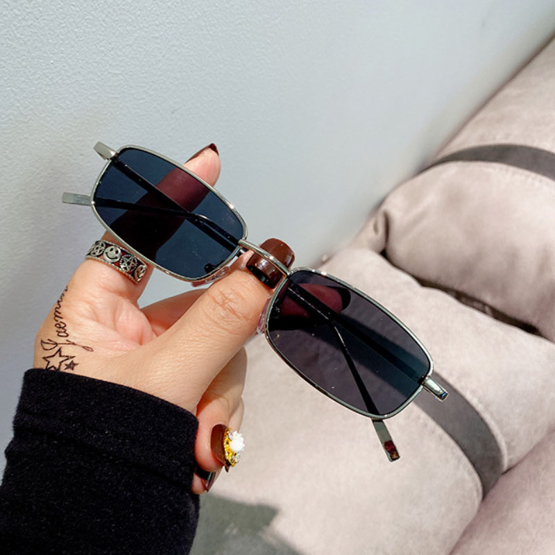 Nuevas gafas de sol rectangulares pequeñas Vintage para hombres y mujeres, gafas de sol cuadradas Punk a la , gafas de sol de con marco de Metal, gafas de conducción negras: Verde