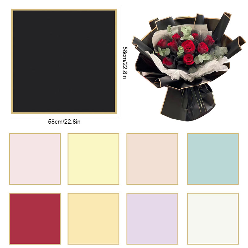 Papel de de flores con borde dorado, embalaje de medio transparente, ramo de floristería, papel de para boda, de cumpleaños, 5 uds.