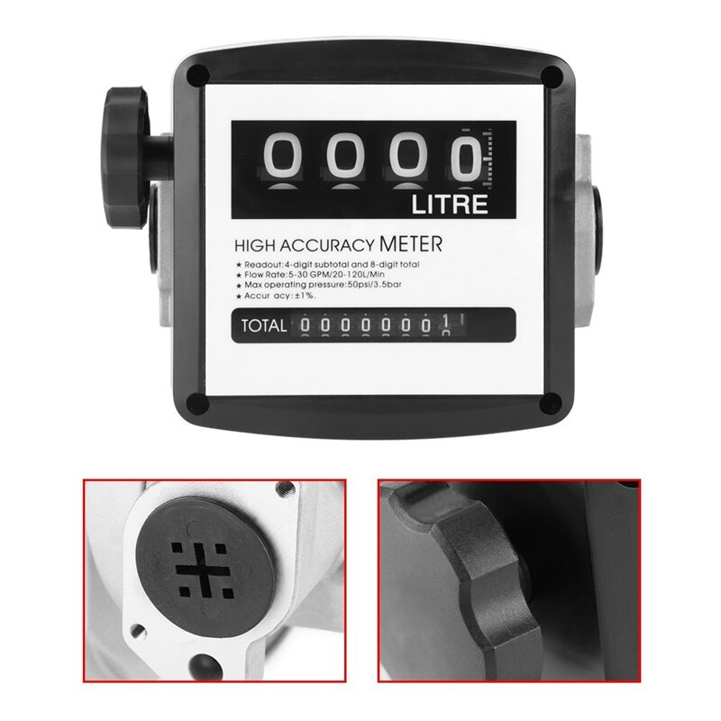 Mechanical Fuel Gauge 4-Digit Fuel Flow Mechanical Fuel Flow Meter 25Mm (1 Inch Internal Thread) 5-30 GPM/20-120L/Min