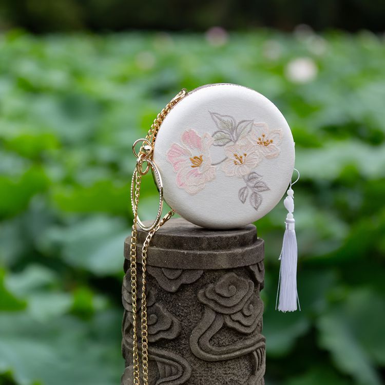 Hand Borduren Tas Armband Tas Canvas Tas Chinese Stijl Hanfu Zak Ronde Crossbody Handtas Leuke Side Bag Polsbandjes Bloemen: L002Pink yellow flow