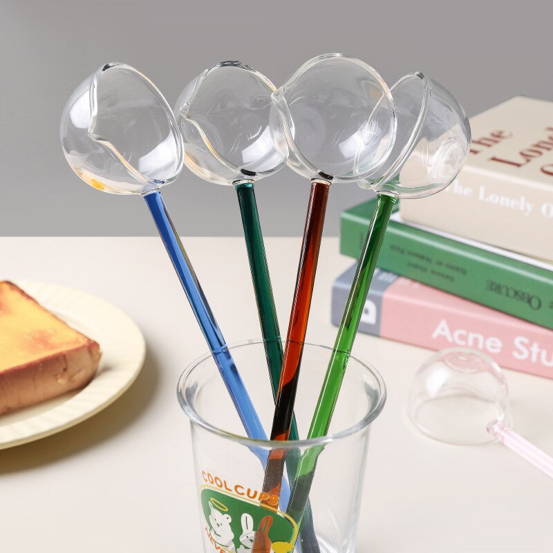 Glas Handcrafted Löffel Mit Spitzen Spitze Tee Löffel Tropfen nachweisen Wärme Beständig Löffel Mit geneigt Spitze