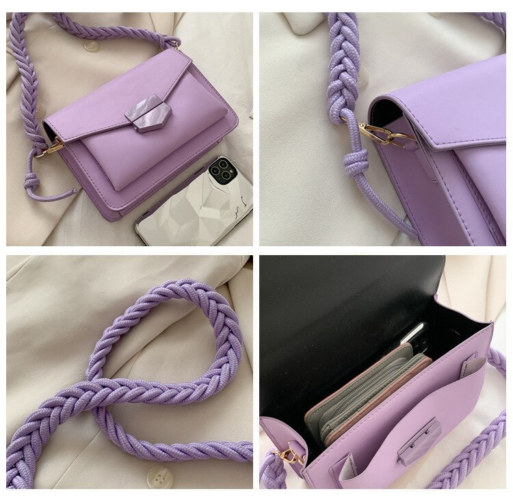 Kleine crossbodytassen voor dames, effen leren schoudertas met gevlochten band