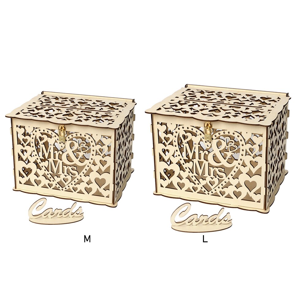 Wood Wedding Card Box DIY Mr Mrs Supplies Couple Deer Hollow Love Pattern Wedding Supply