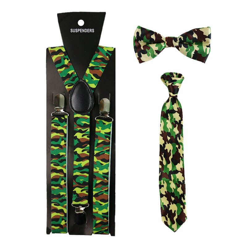 Ejército verde color de camuflaje imprimir tirantes corbata Y pajarita Set Clip-En elástica Y forma de tirantes para espalda tirantes para hombres Y mujeres: Default Title