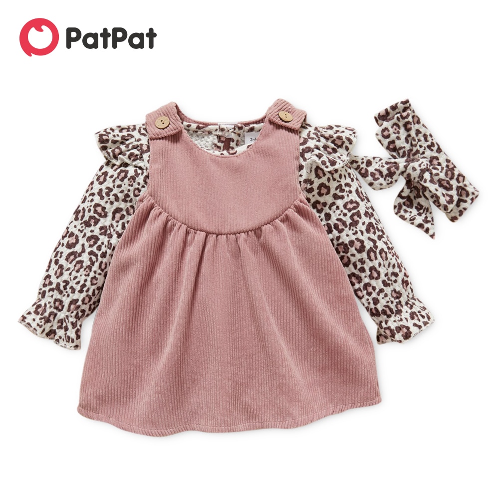 PatPat 2 stücke Solide Kabel und Leopard drucken Lange-hülsenspielanzug Baby einstellen