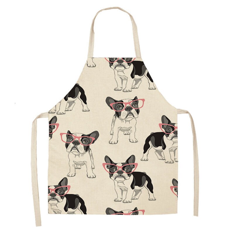 Bulldog Teckel Gedrukt Keuken Schort Voor Vrouw Mouwloos Katoenen Linnen Bib 53*65Cm Thuis Koken Bakken Schoonmaken Tool WQ0037: 2WQ-WQ0037-1