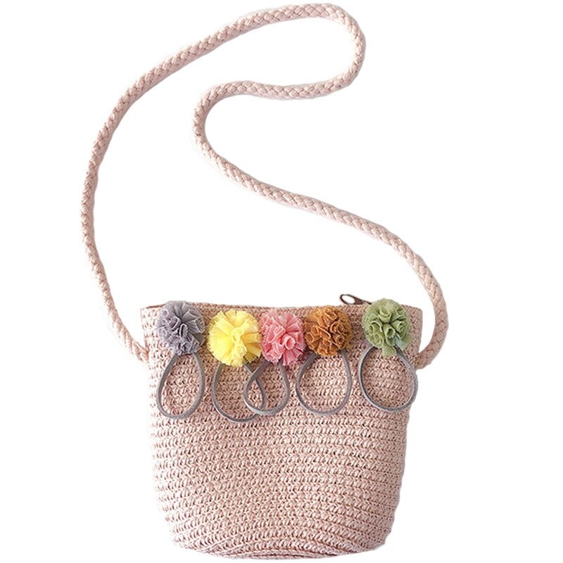 Piger skuldertaske strå rattan vævet crossbody taske til baby piger bedste (pink): Default Title
