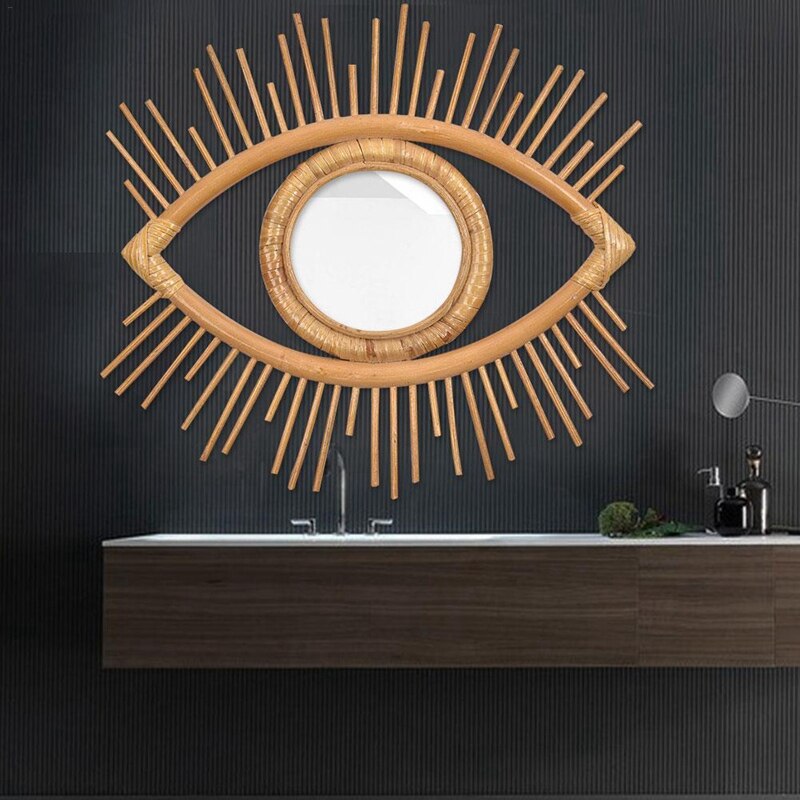 Øje form dekor spejl ramme rattan kunst indretning makeup spejl dressing badeværelse væghængende spejl ramme håndværk