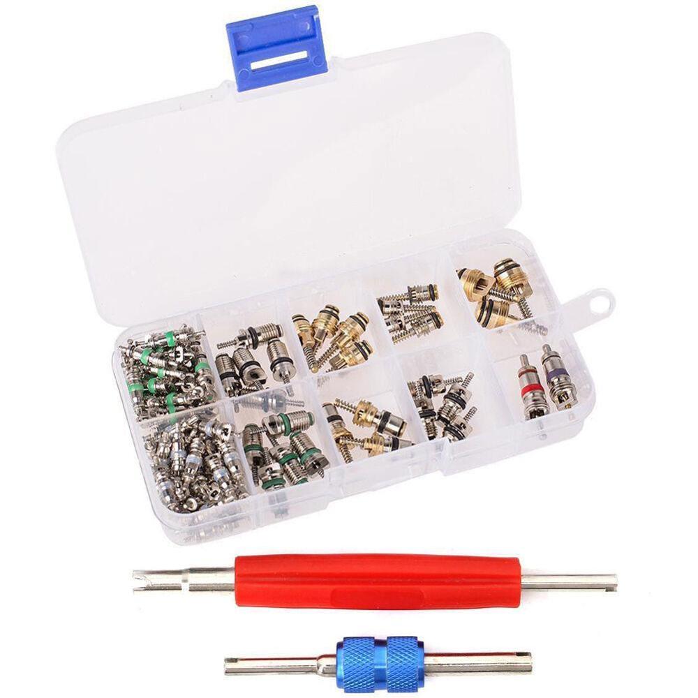 102pcs A/C System Schrader Valves With Remover Tool Kit For R12/ R134A HVAC Air Conditioning Valve Core Valve Core Combination