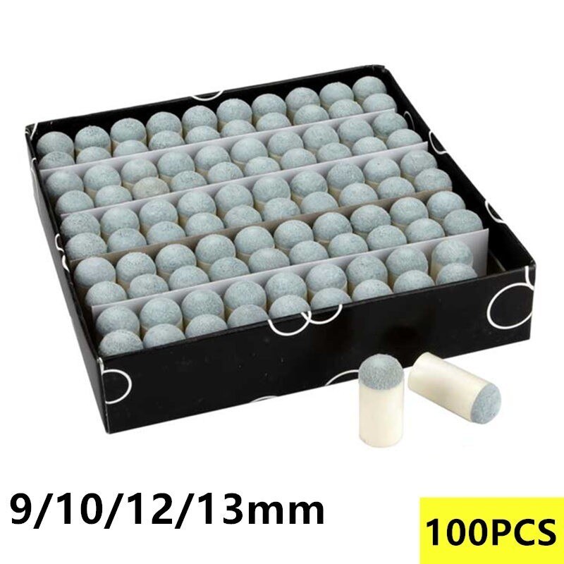 100 stk billardkø tilbehør 9/10/12/13mm push-on pool snooker billard flagermus tips kø pool tips slip-on stick grå farve