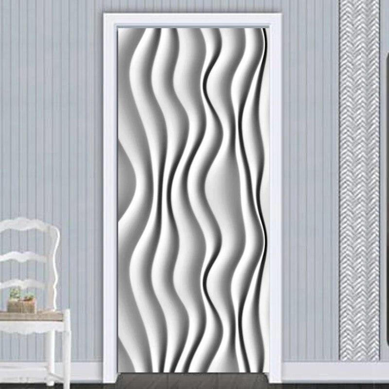Pvc Self-Adhesive Door Sticker 3D Stereo Releif Personality Lines Wallpaper Living Room Door Poster Waterproof Stickers