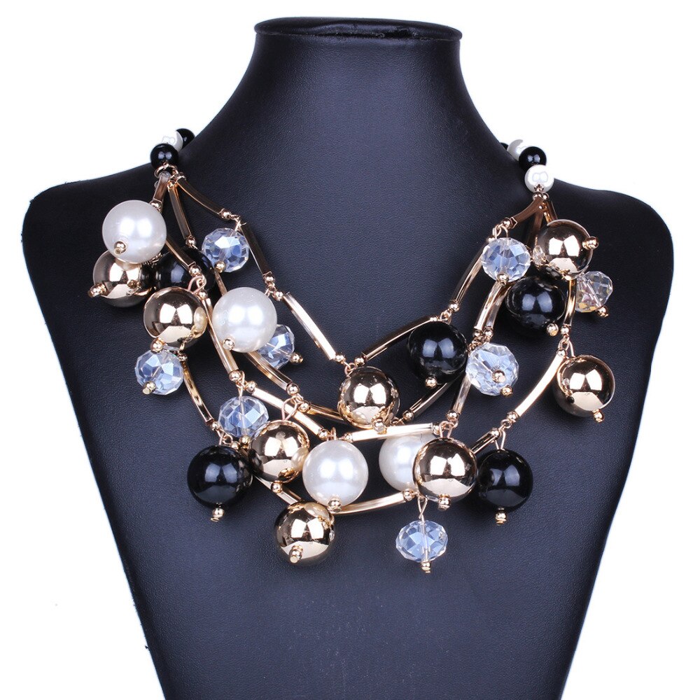 multicouche grosses perles gemme collier pour femmes rétro noir collier ras du cou couleur mélange collier femme exquis bijoux