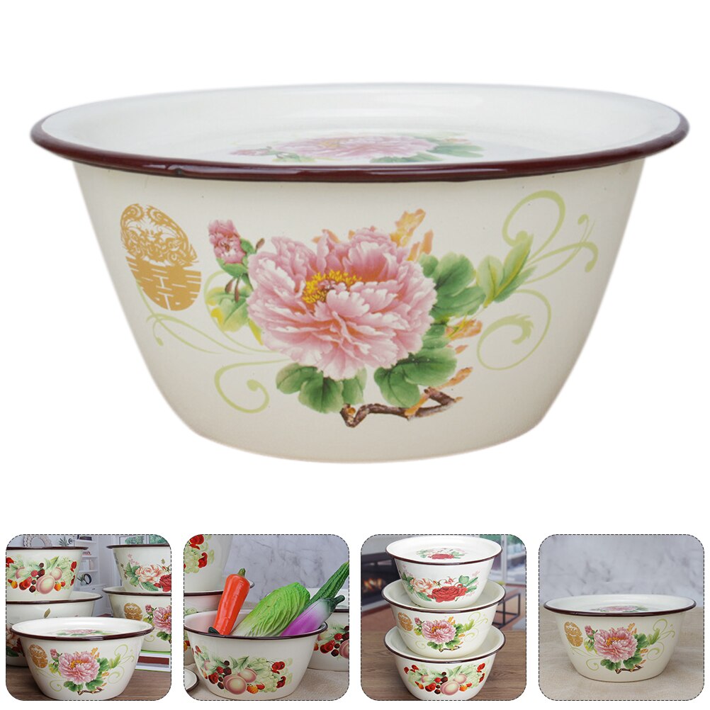 Stackable Enamel Basin Kitchen Flour Mixing Basin Stuffing Dumpling Mixing Bowl: 21.5x12.5cm