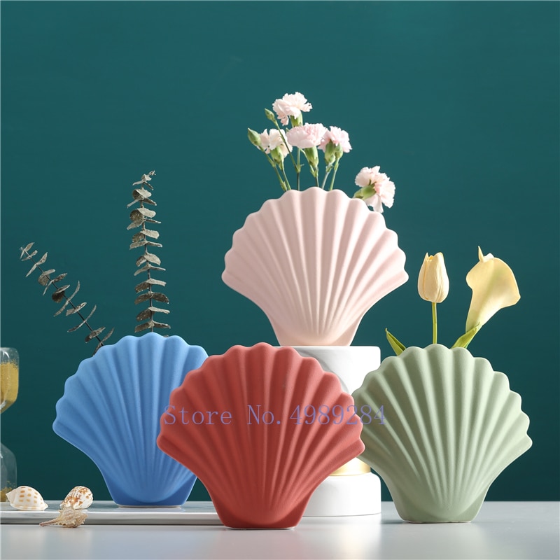 Nordic ceramics vase shell Simulated animal Modern home decorations Flower arrangement Crafts ornaments wedding vases
