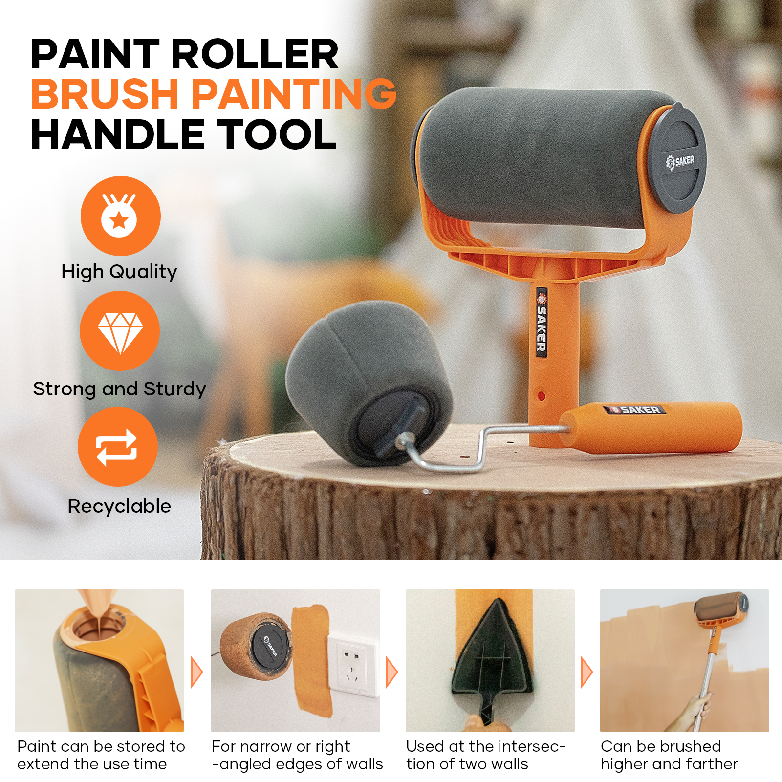 Saker-Kit de rodillo de pintura, herramienta de decoración, mango de cepillo, corredor, DIY, 7 unids/set por juego