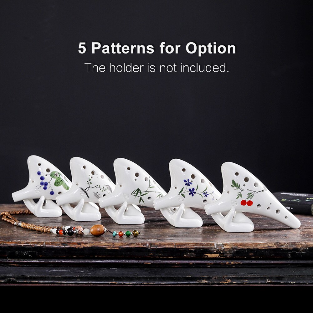 12 Holes Round Head Ceramic Ocarina Alto C Hand Painted Musical Instrument with Lanyard Music Score Protective Bag