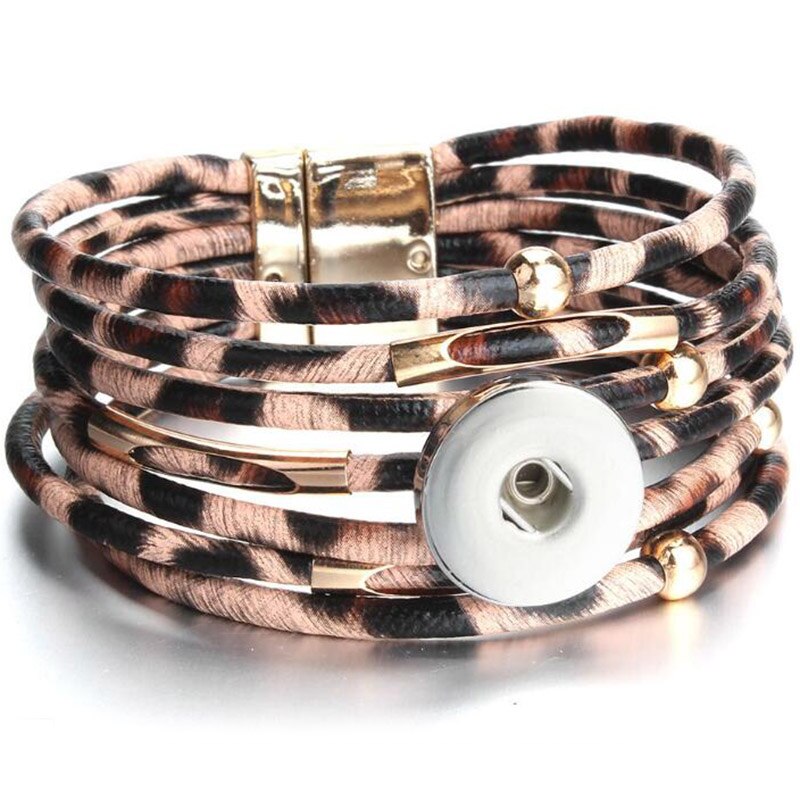 Snap fastener jewelry, 18mm snap fastener bracelets, punk multilayer leather leopard print, magnetic buckle bracelet, bracelet snaps jewelry: 1