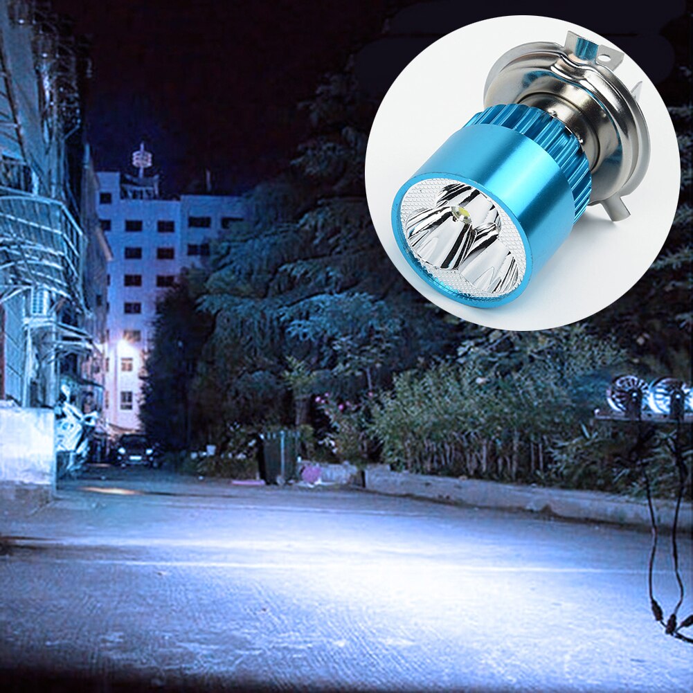 12-85V 12W H4 Wit 3 Led Blauw Shell Motorfiets Koplamp Spotlight Lamp