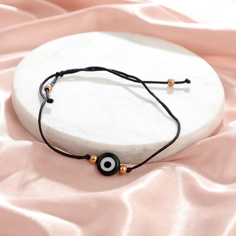 Tobilleras de cadena de cuerda trenzada para mujer, tobilleras de cadena con ojo negro turco , Color rojo y azul, joyería con dijes para pies de playa