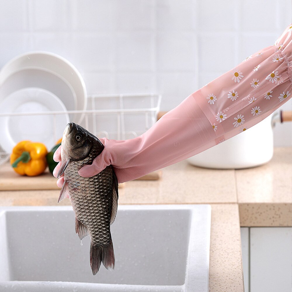 Daisy Dishwashing Clean Long Sleeve Gloves For Kitchen Dishes Clothes Cleaning Toliet Bathroom Housework Gloves