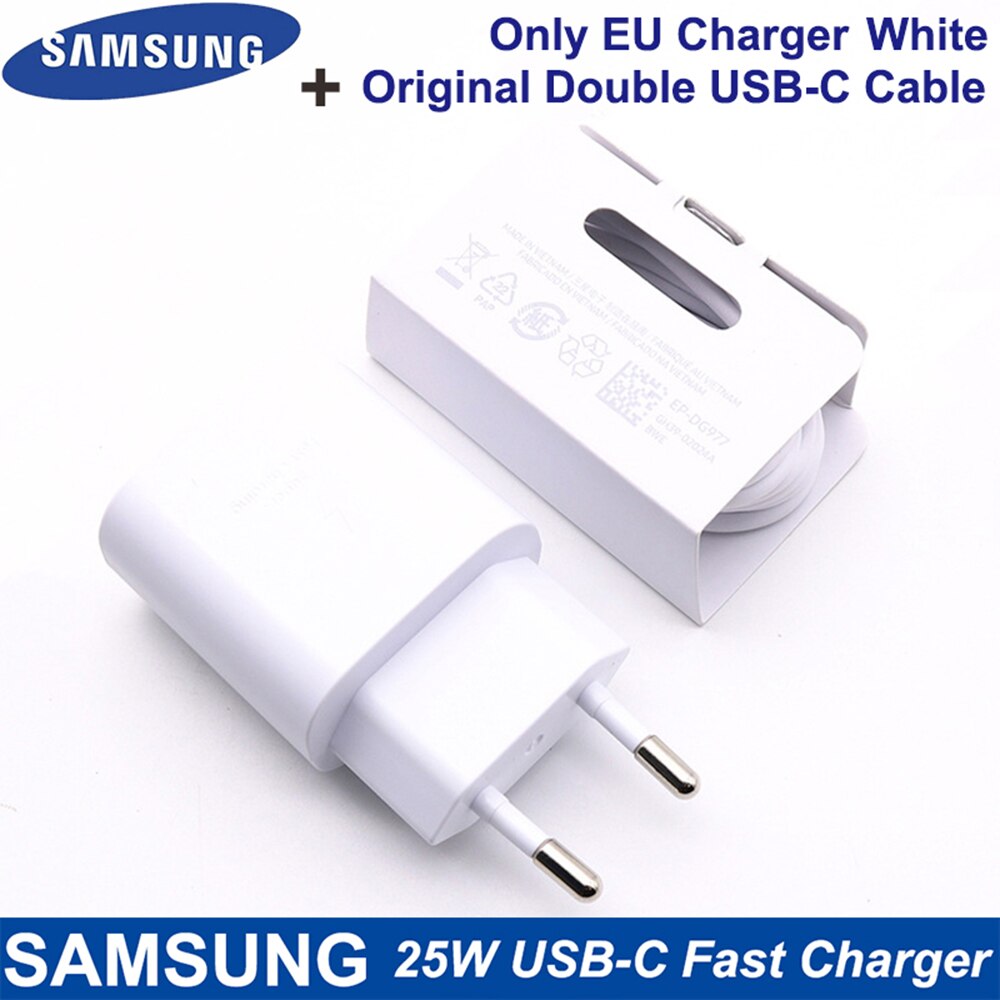 Original Samsung Note 20 Ultra 25W Charger Surper Fast Charge USB Type C Pd PPS Quick Charging For Galaxy Note 20 10 S21 S20 5G: White EU And Cable