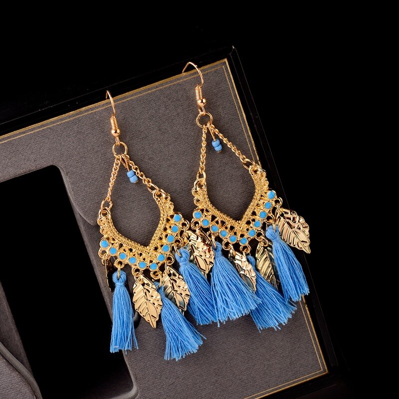 Ethnic Bohemian Dangle Long Fringes Retro Tassel Earrings Tribe Statement Rhombus Earrings For Women Party Jewelry