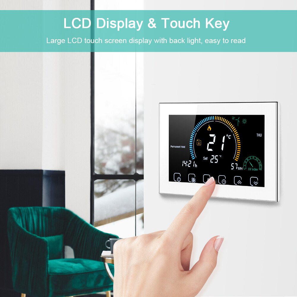 Termostato Wi-Fi Touchscreen Programmabile Per Caldaia – Controlla Da App, Compatibile Con Alexa E Google Home, Blocco Bambini