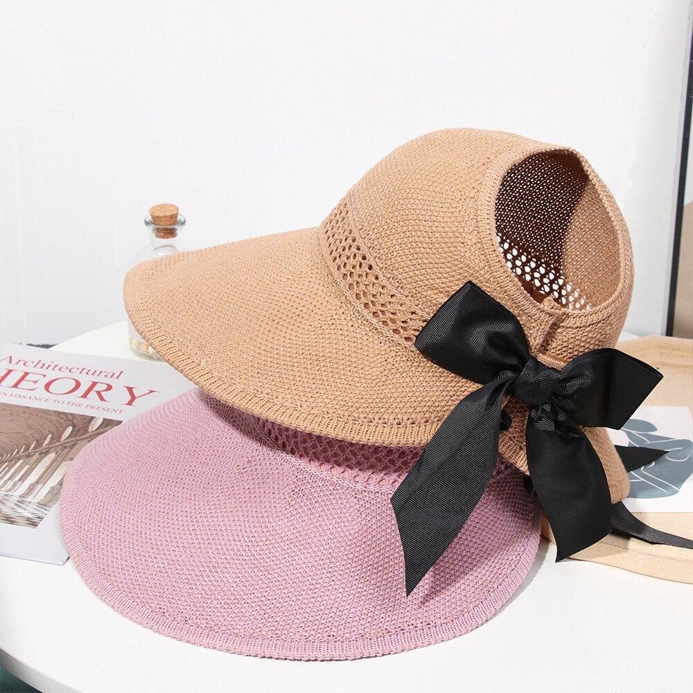 Cappello da spiaggia pieghevole portatile 2021 nuovo cappello da sole a tesa larga Bowknot visiera Casual estiva con cappuccio in paglia per cappello da donna con secchiello