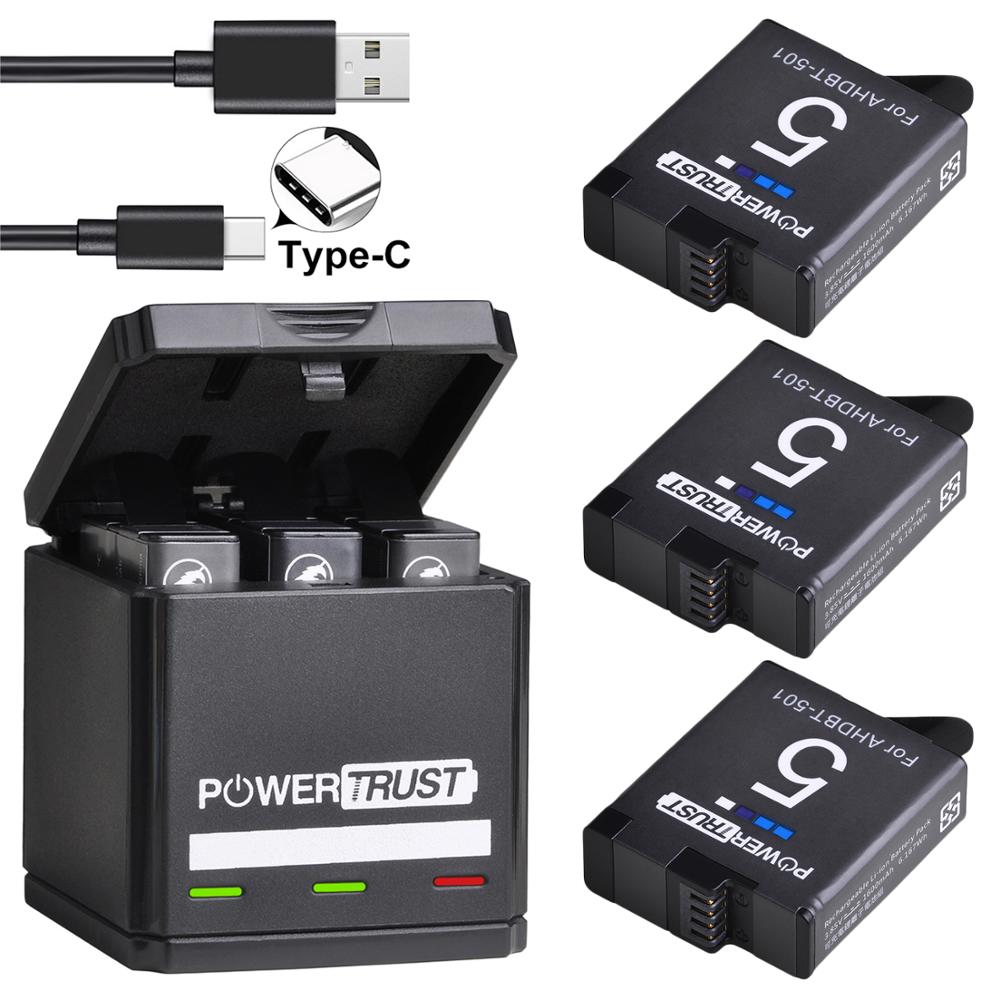 PowerTrust Batteria per GoPro Hero 5 hero 6 hero 7 /8 Nero Batterie e Triple Caricabatteria per GoPro Hero 2018 Akku Macchina Fotografica di Azione