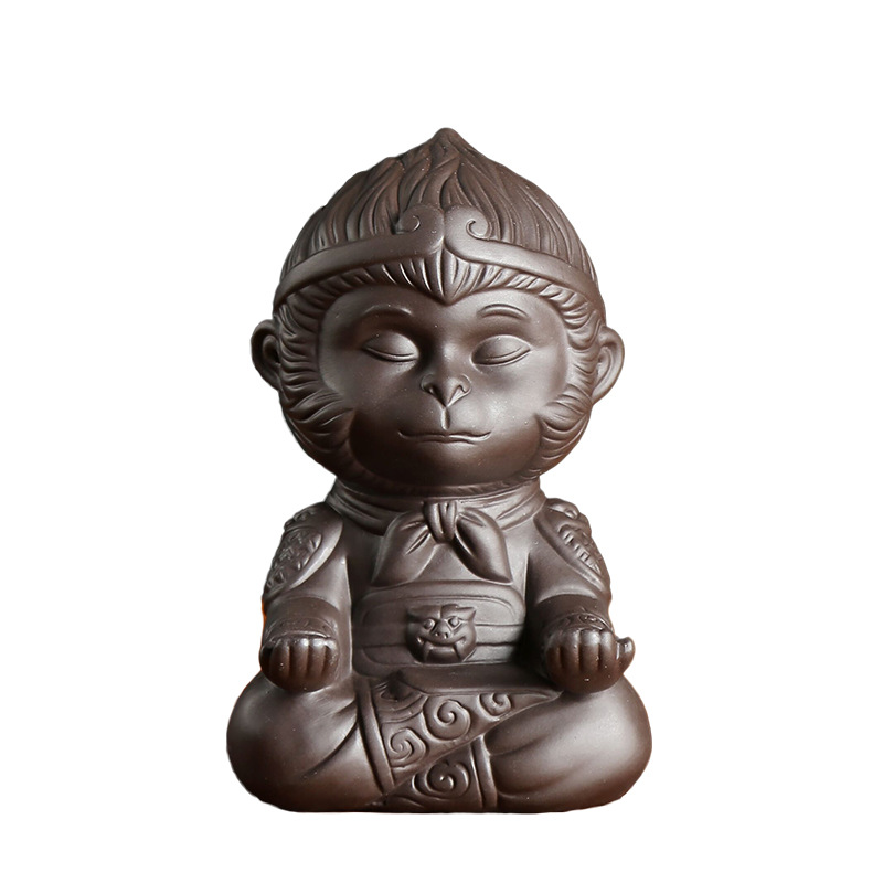 Zisha Sun Wukong tea pet statuette, Chinese Kung Fu tea set decoration, Qitian Dasheng fighting god home decoration crafts