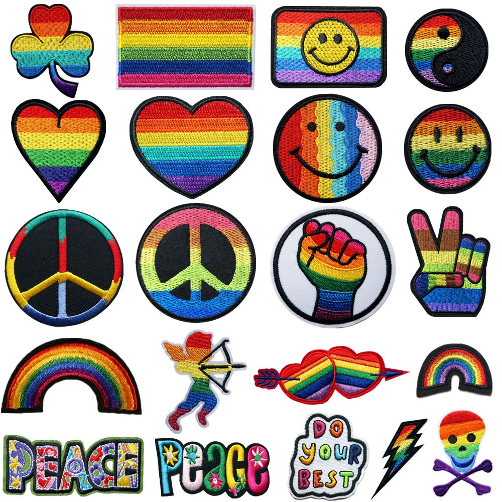 Regnbue fred kærlighed hjerte flag broderede patches sy strygemærker lgbt til tøj gør-det-selv-applikationer håndværksdekoration