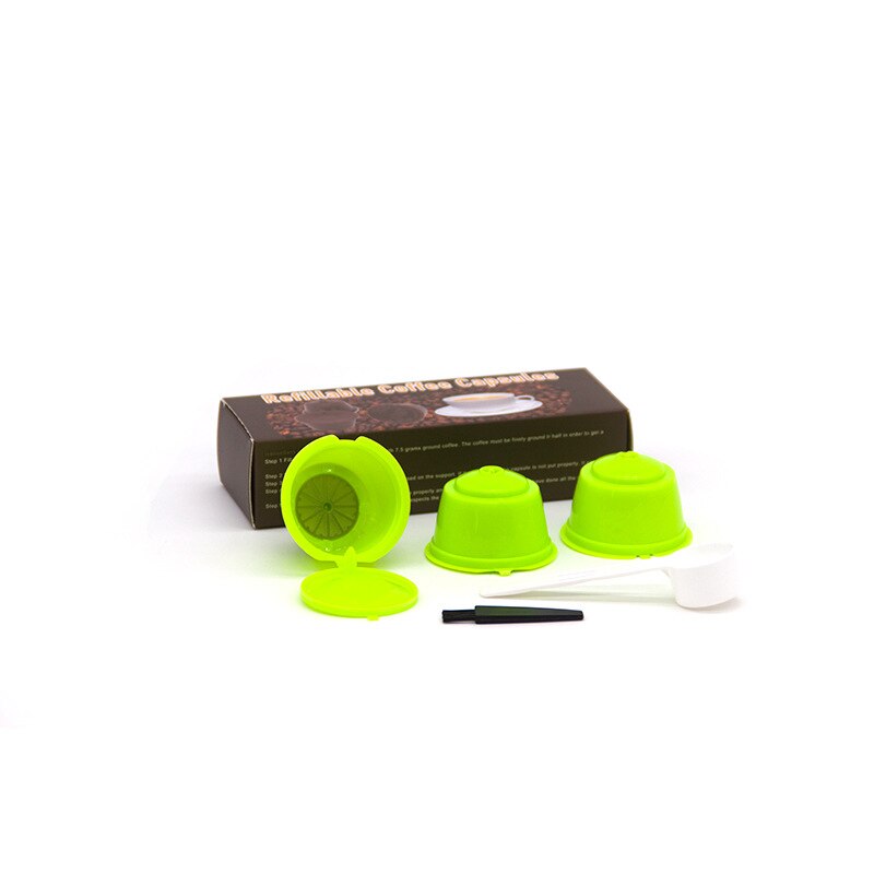 3 Pcs Herbruikbare Koffie Capsule Filter Cup Voor Nescafe Dolce Gusto Hervulbare Caps Lepel Borstel Filter Manden Pod Zachte Smaak zoete: green
