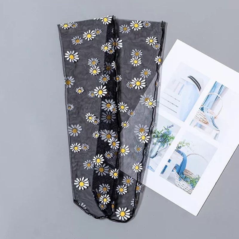 Women Girl Sheer Mesh Loose Ankle Socks Daisy Candy Color Loose Mid Tube Hosiery: Black