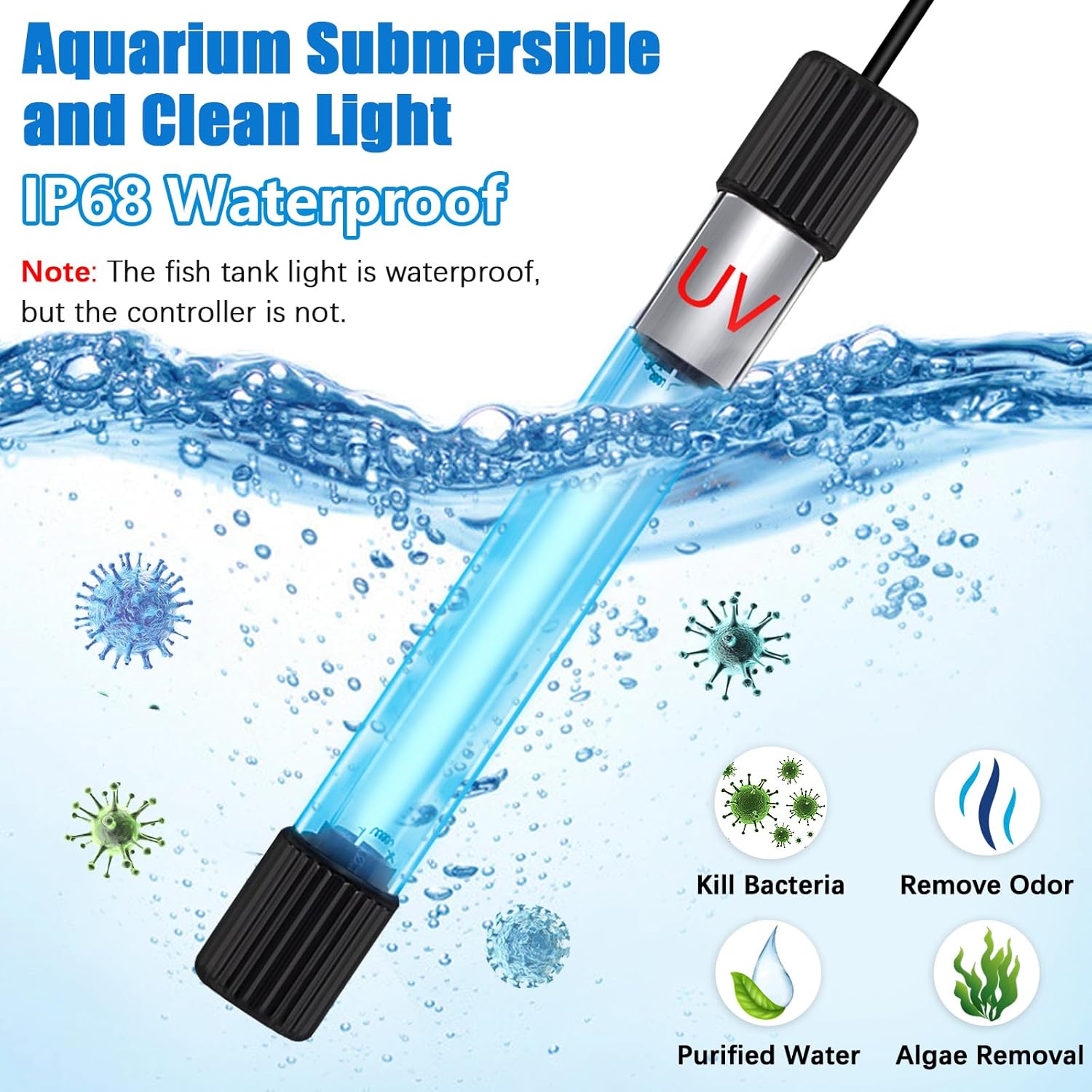 Luz limpia UV para acuario, luz limpia de algas para pecera, luz sumergible para acuario, luz transparente verde limpia con agua (7w/9w/11w/13w)